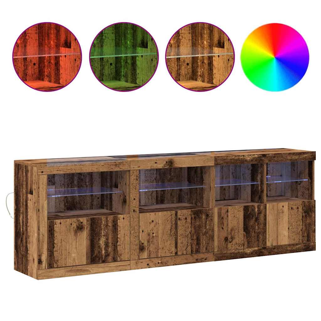 Sideboard mit LED-Lichtern Altholz 202x37x67 cm Ingenieurholz