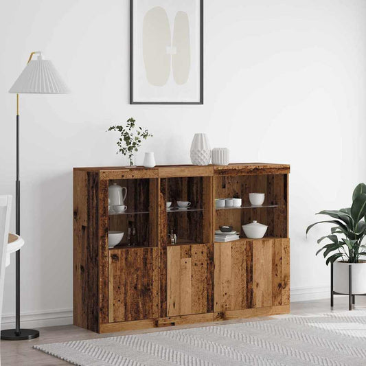 Sideboard mit LED-Leuchten Altes Holz 142.5x37x100 cm Hergestelltes Holz