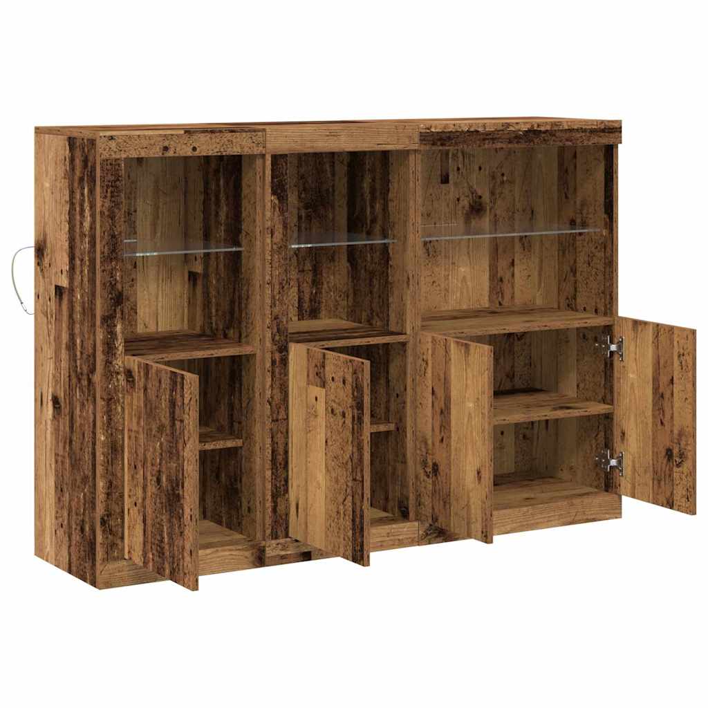 Sideboard mit LED-Leuchten Altes Holz 142.5x37x100 cm Hergestelltes Holz