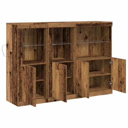 Sideboard mit LED-Leuchten Altes Holz 142.5x37x100 cm Hergestelltes Holz