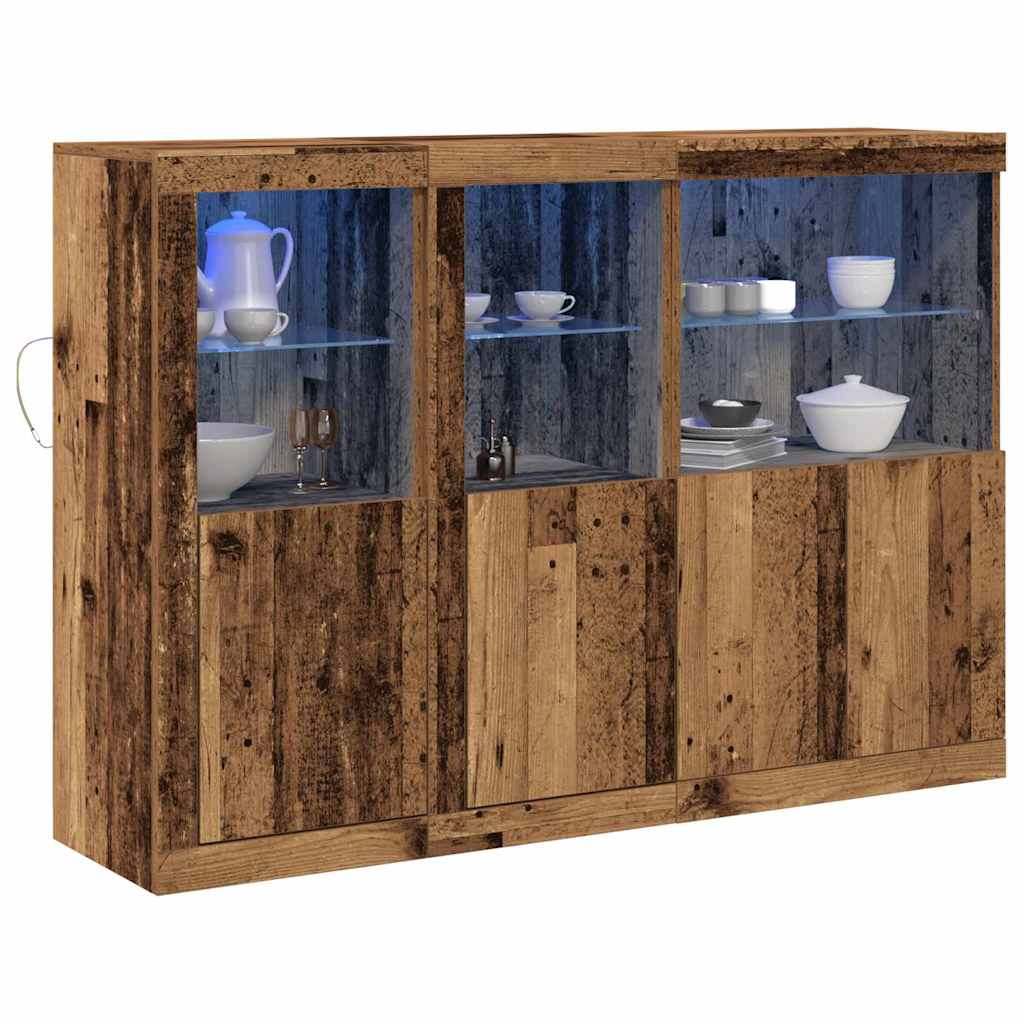 Sideboard mit LED-Leuchten Altes Holz 142.5x37x100 cm Hergestelltes Holz