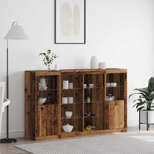 Sideboard mit LED-Leuchten Altholz 163x37x100 cm Ingenieurholz
