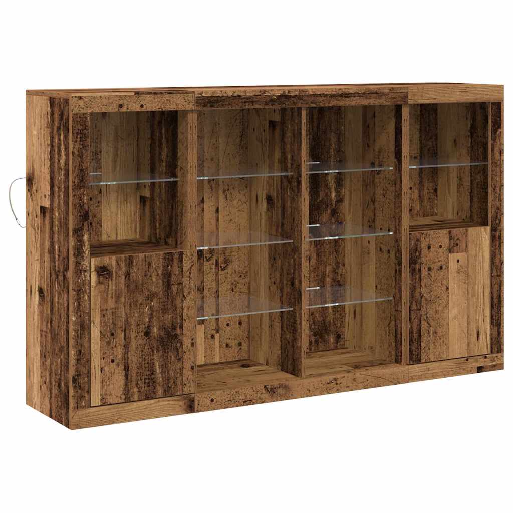 Sideboard mit LED-Leuchten Altholz 163x37x100 cm Ingenieurholz