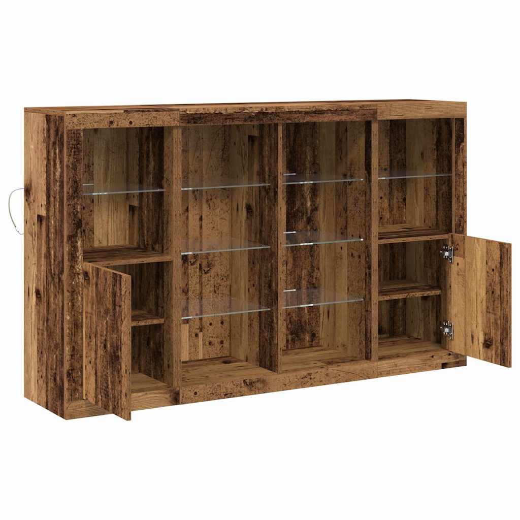 Sideboard mit LED-Leuchten Altholz 163x37x100 cm Ingenieurholz