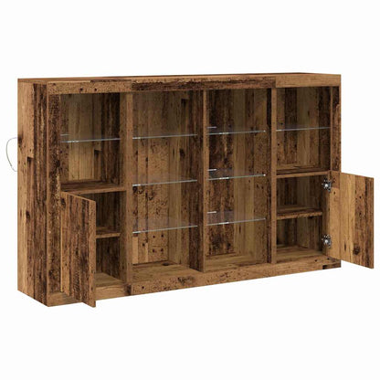 Sideboard mit LED-Leuchten Altholz 163x37x100 cm Ingenieurholz