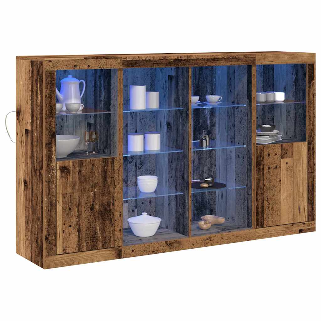 Sideboard mit LED-Leuchten Altholz 163x37x100 cm Ingenieurholz