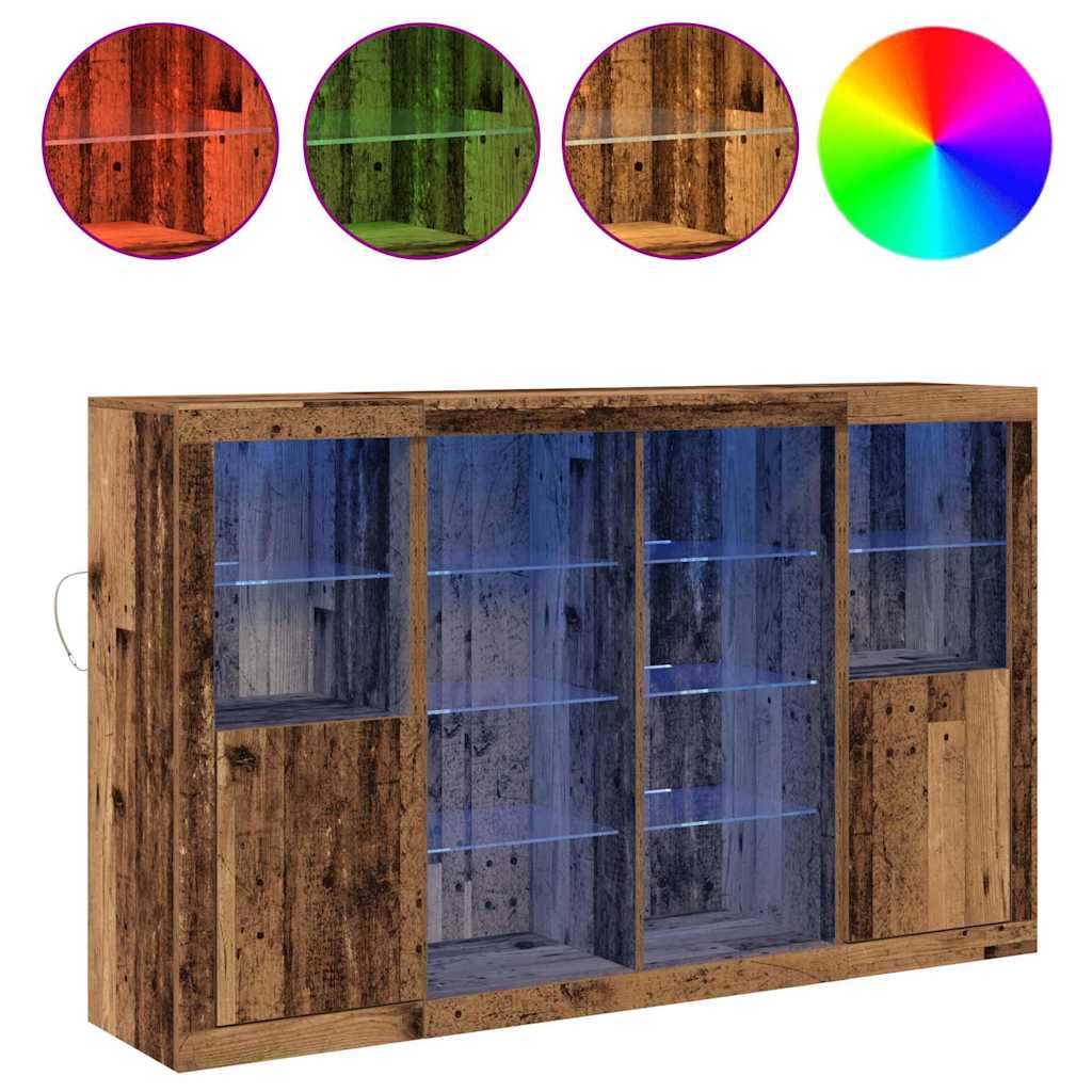 Sideboard mit LED-Leuchten Altholz 163x37x100 cm Ingenieurholz