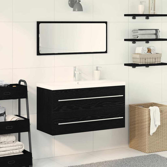 Waschbeckenunterschrank mit Becken 3 pcs Schwarz Eichen-Optik