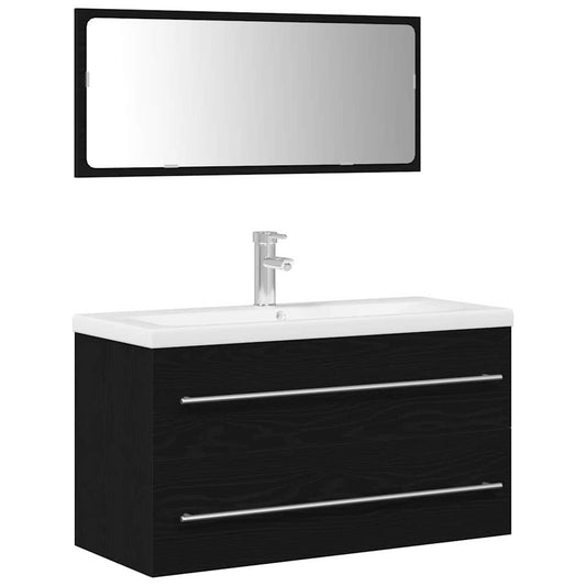 Waschbeckenunterschrank mit Becken 3 pcs Schwarz Eichen-Optik