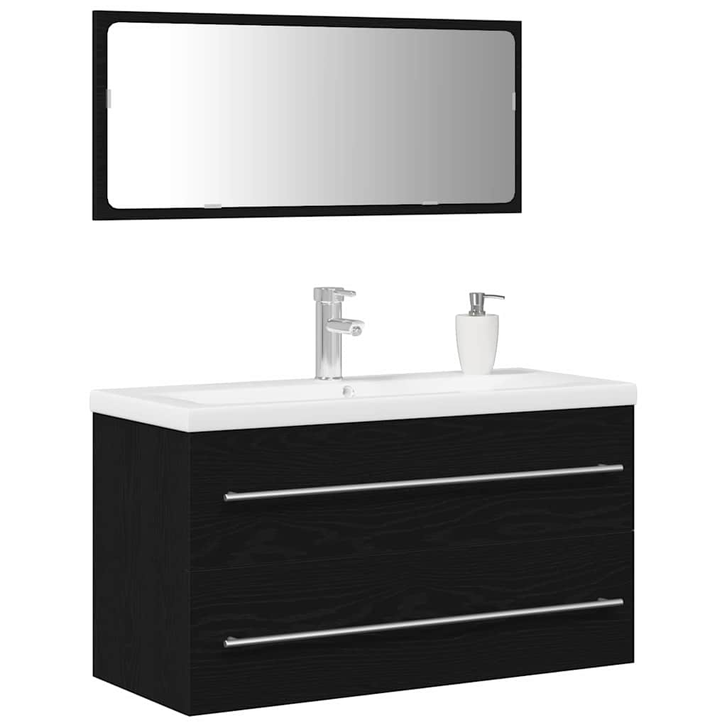 Waschbeckenunterschrank mit Becken 3 pcs Schwarz Eichen-Optik
