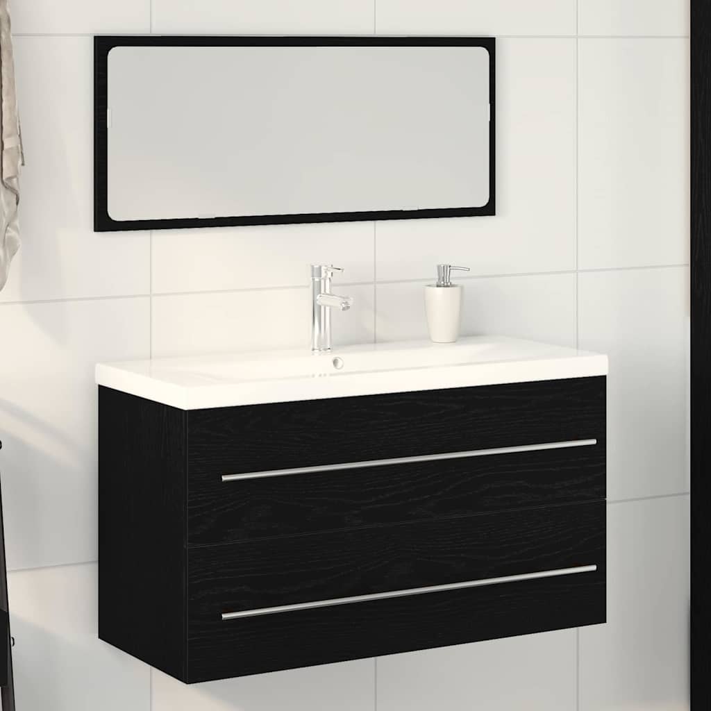 Waschbeckenunterschrank mit Becken 3 pcs Schwarz Eichen-Optik