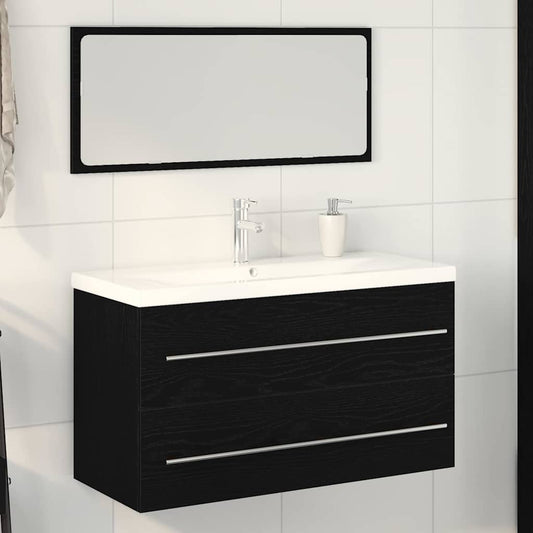 Waschbeckenunterschrank mit Becken 3 pcs Schwarz Eichen-Optik