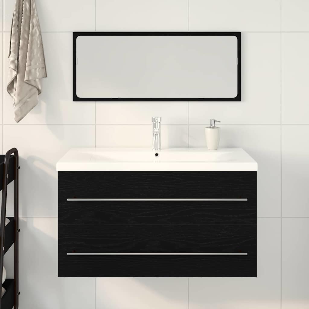 Waschbeckenunterschrank mit Becken 3 pcs Schwarz Eichen-Optik