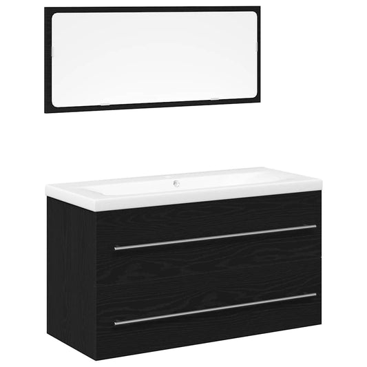 Waschbeckenunterschrank mit Becken 3 pcs Schwarz Eichen-Optik