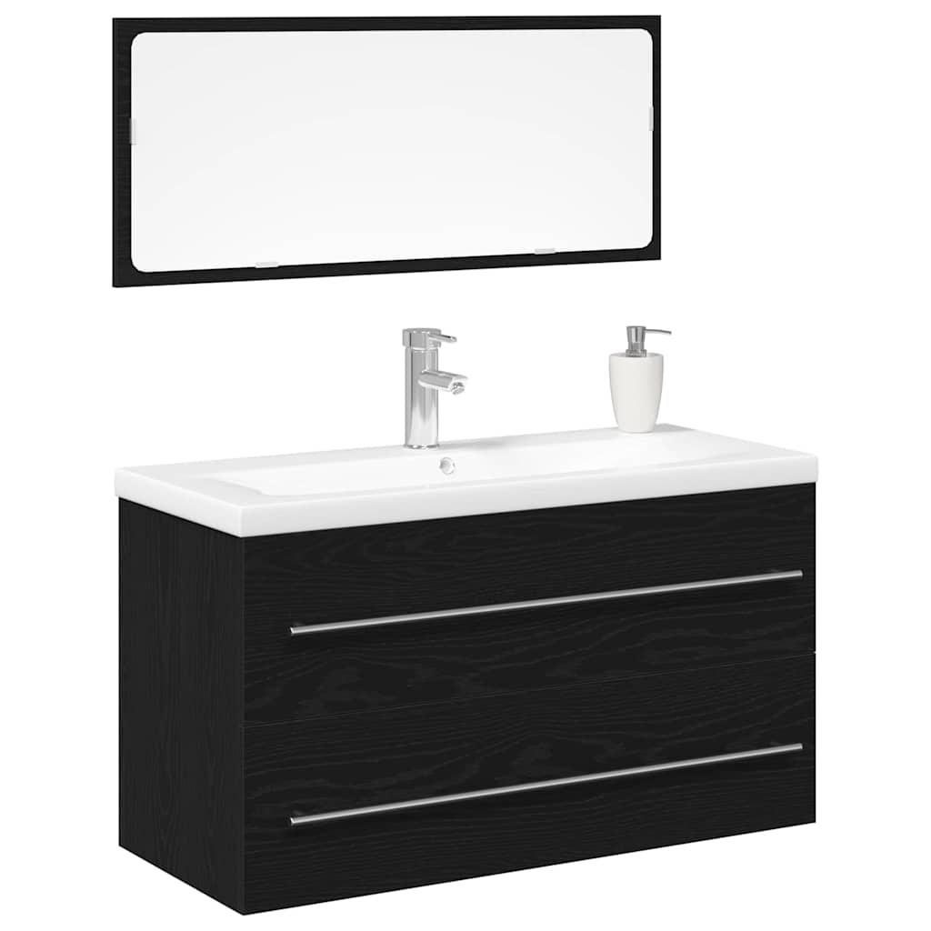 Waschbeckenunterschrank mit Becken 3 pcs Schwarz Eichen-Optik