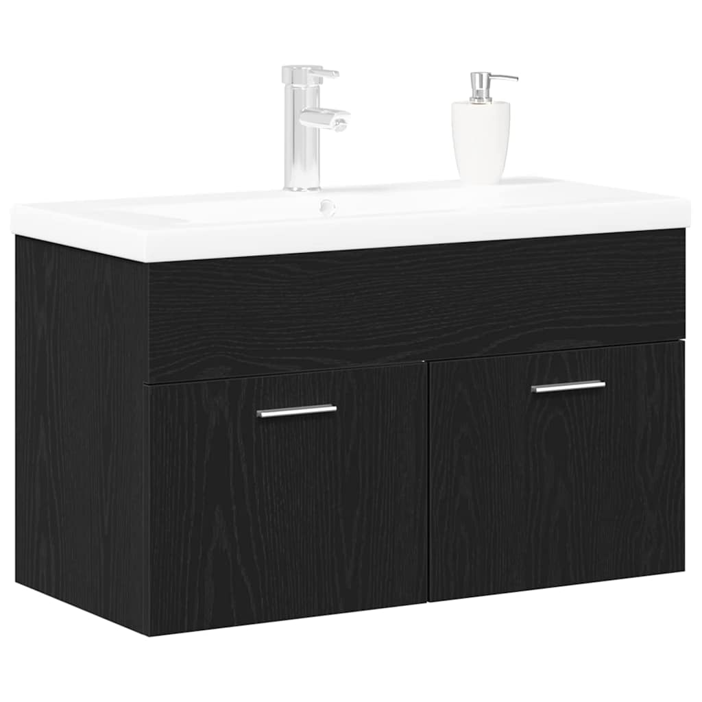 Spülenschrank mit Tür Schwarz Eichen-Optik 80 x 38.5 x 46 cm