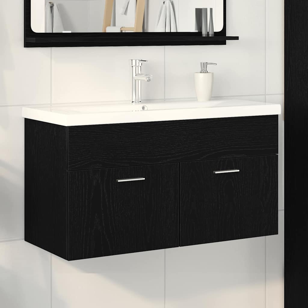 Spülenschrank mit Tür Schwarz Eichen-Optik 90 x 38,5 x 46 cm