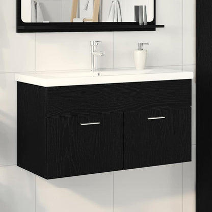 Spülenschrank mit Tür Schwarz Eichen-Optik 90 x 38,5 x 46 cm