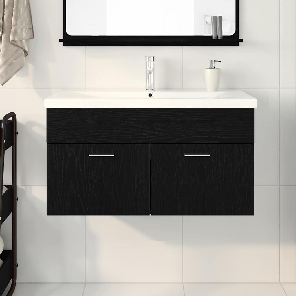 Spülenschrank mit Tür Schwarz Eichen-Optik 90 x 38,5 x 46 cm