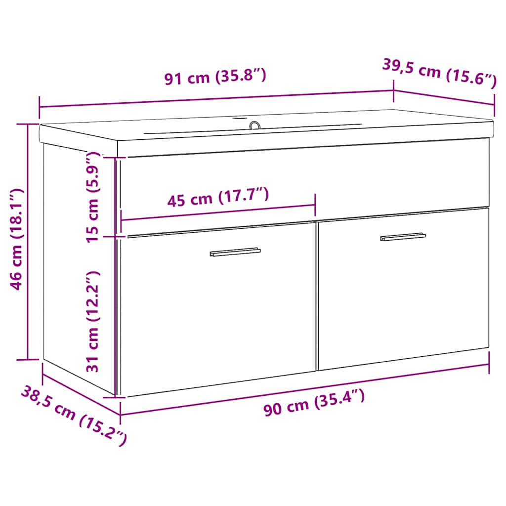 Spülenschrank mit Tür Schwarz Eichen-Optik 90 x 38,5 x 46 cm