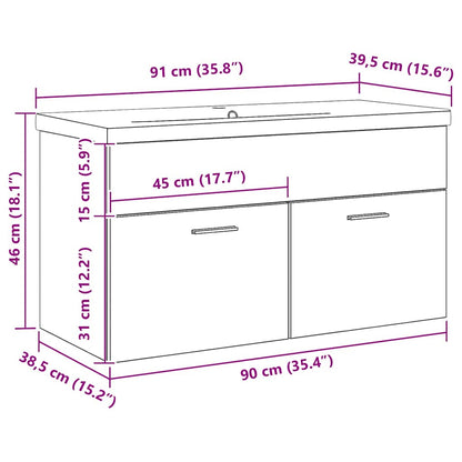 Spülenschrank mit Tür Schwarz Eichen-Optik 90 x 38,5 x 46 cm
