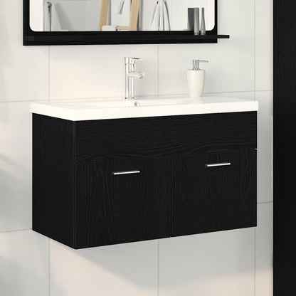 Spülenschrank mit Tür Schwarz Eichen-Optik 80 x 38.5 x 46 cm