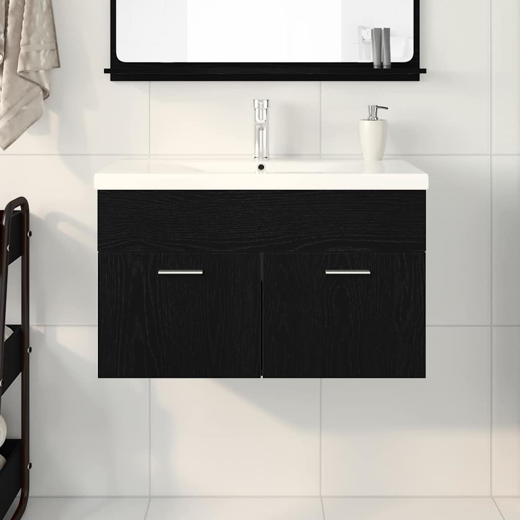 Spülenschrank mit Tür Schwarz Eichen-Optik 80 x 38.5 x 46 cm
