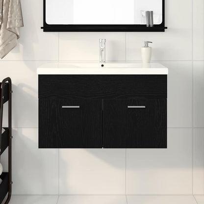 Spülenschrank mit Tür Schwarz Eichen-Optik 80 x 38.5 x 46 cm