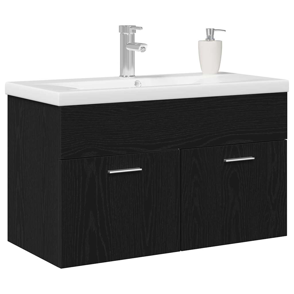 Spülenschrank mit Tür Schwarz Eichen-Optik 80 x 38.5 x 46 cm