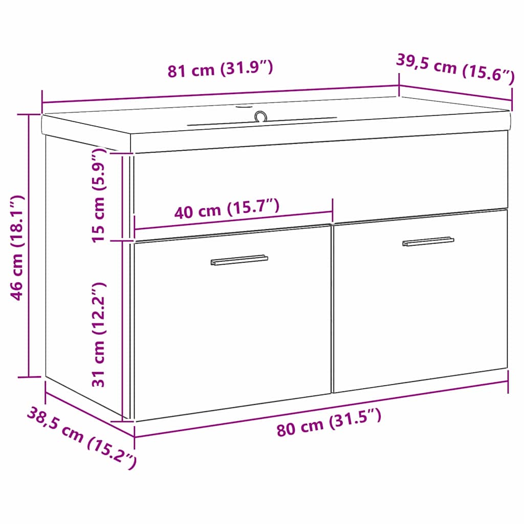 Spülenschrank mit Tür Schwarz Eichen-Optik 80 x 38.5 x 46 cm