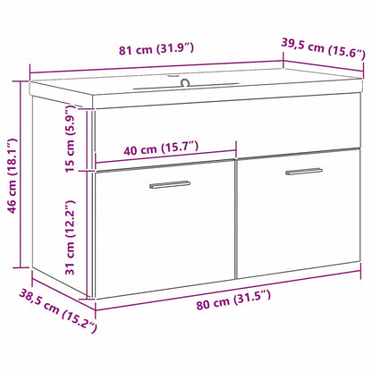 Spülenschrank mit Tür Schwarz Eichen-Optik 80 x 38.5 x 46 cm