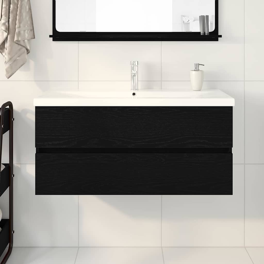 Waschbeckenunterschrank Schwarz Eichen-Optik 100 x 39 x 62 cm