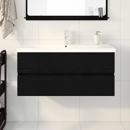Waschbeckenunterschrank Schwarz Eichen-Optik 100 x 39 x 62 cm