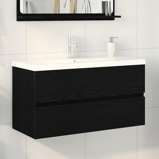 Waschbeckenunterschrank Schwarz Eichen-Optik 90 x 39 x 62 cm