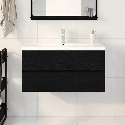 Waschbeckenunterschrank Schwarz Eichen-Optik 90 x 39 x 62 cm