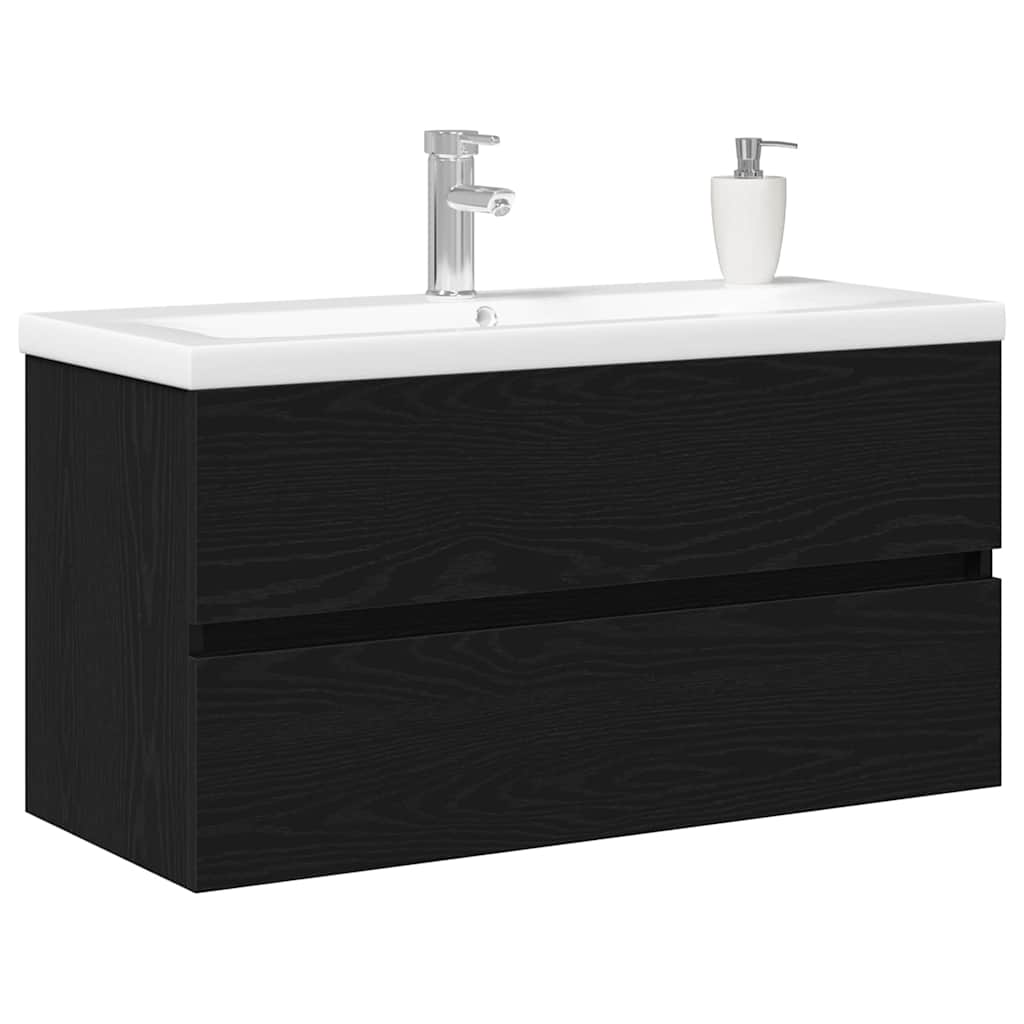Waschbeckenunterschrank Schwarz Eichen-Optik 90 x 39 x 62 cm