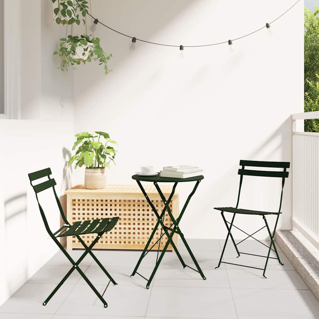 Klapp Bistro Set 3 pcs Dunkelgrün Stahl