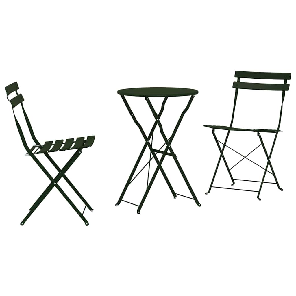Klapp Bistro Set 3 pcs Dunkelgrün Stahl