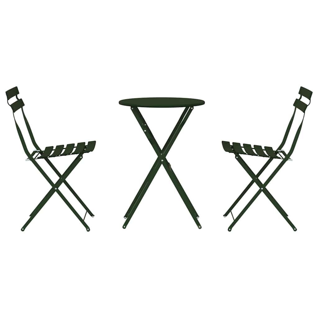 Klapp Bistro Set 3 pcs Dunkelgrün Stahl