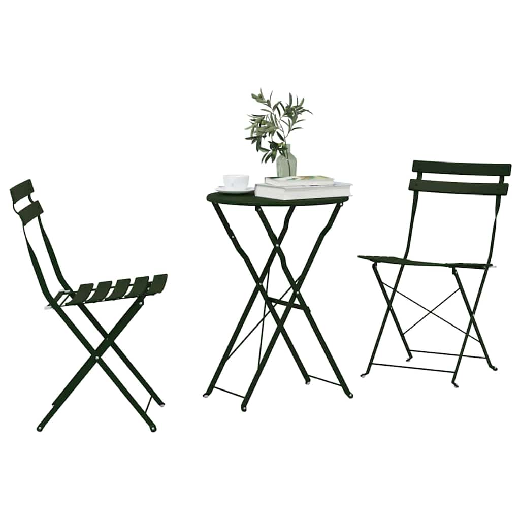Klapp Bistro Set 3 pcs Dunkelgrün Stahl