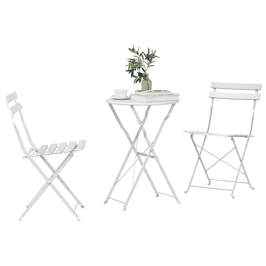 Klapp Bistro Set 3 pcs Weiß Stahl