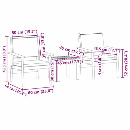 Garten-Sofa-Set 3 pcs Braun 45 x 45 x 38cm Massivholz Akazie