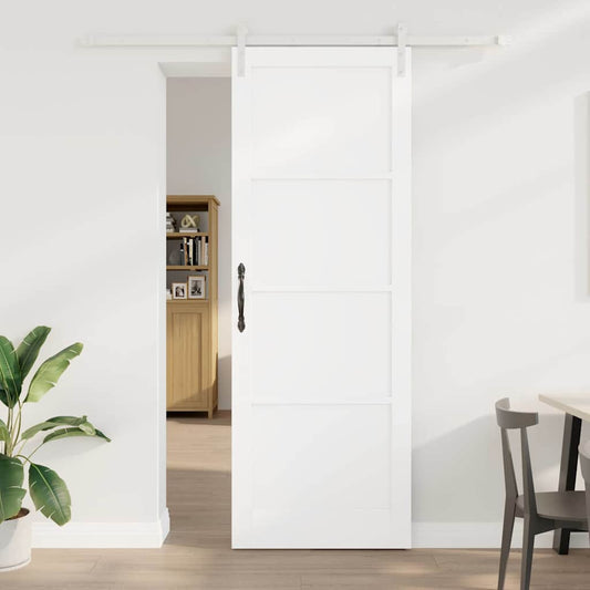 Schiebetür Weiß 83 x 232 cm Massives Kiefernholz und Stahl