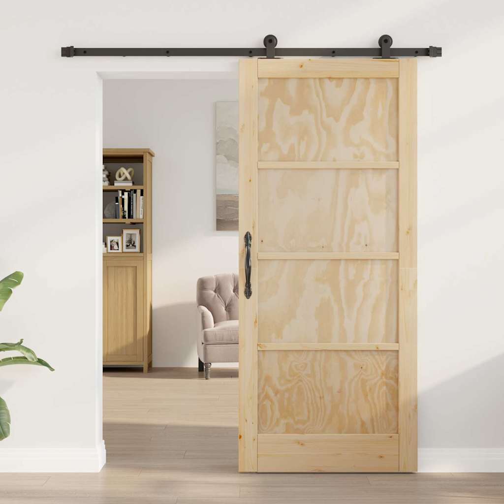 Schiebetür-Set Natur und Schwarz 86 x 198,5 cm
