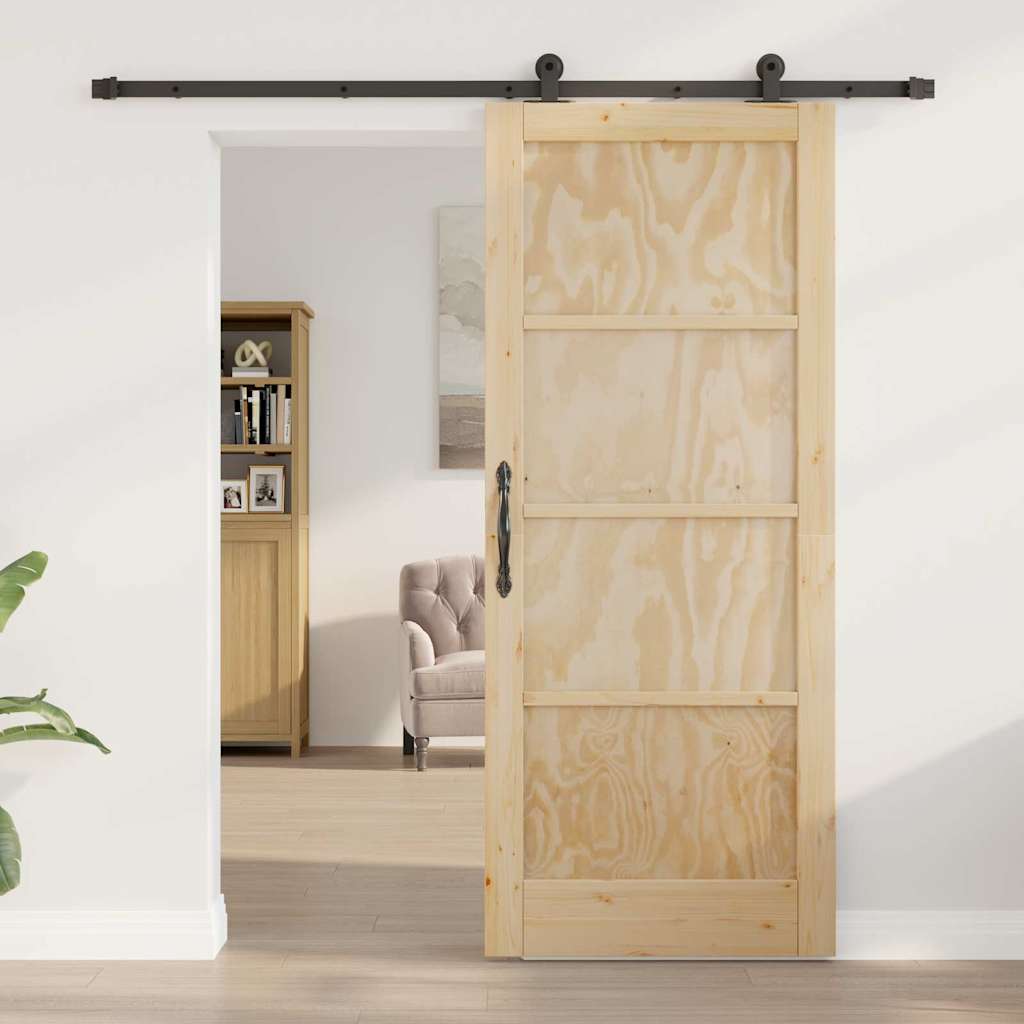 Schiebetür-Set Natur und Schwarz 83 x 202 cm
