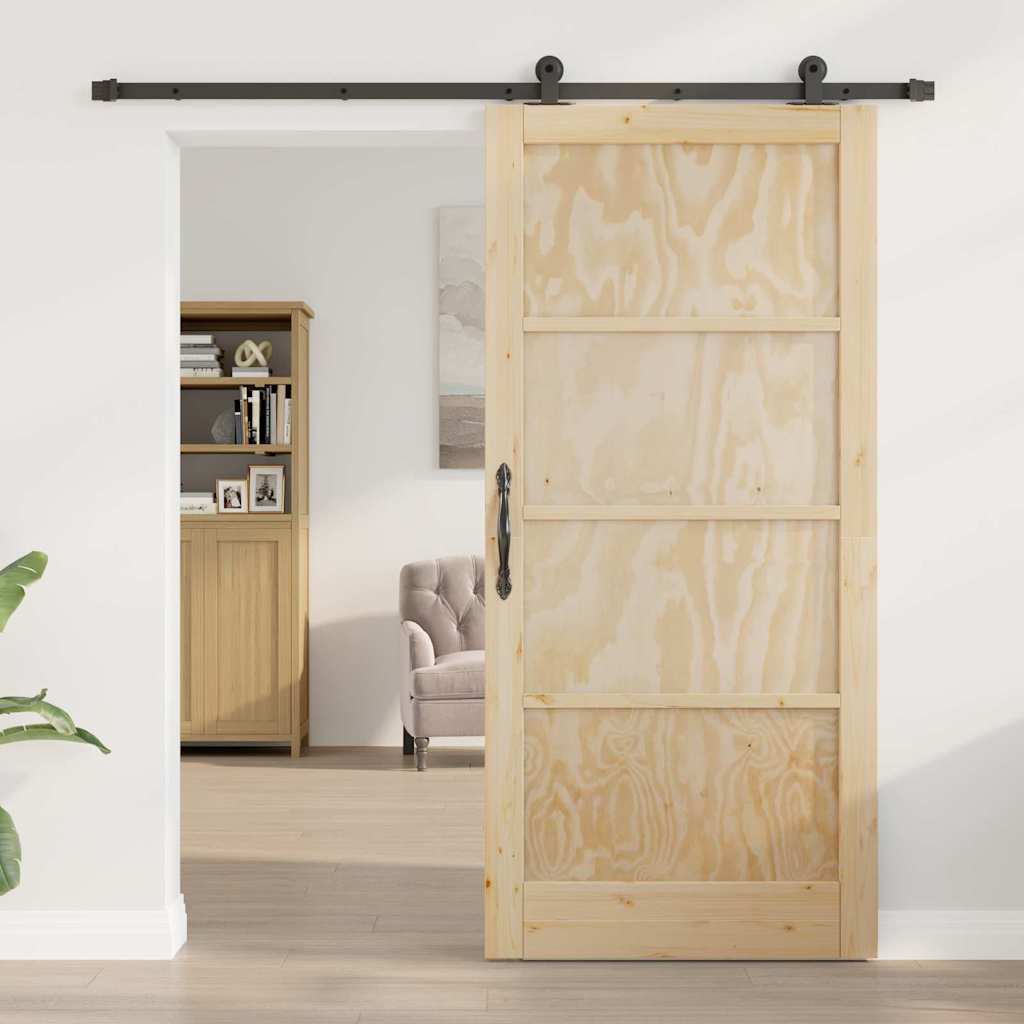 Schiebetür-Set Manuell Natur und Schwarz 93 x 202 cm