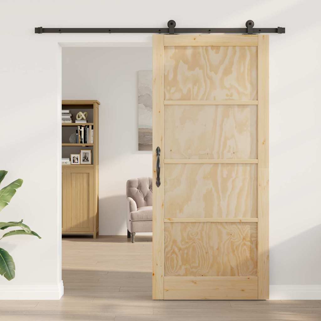 Schiebetür-Set Manuell Natur und Schwarz 93 x 211 cm