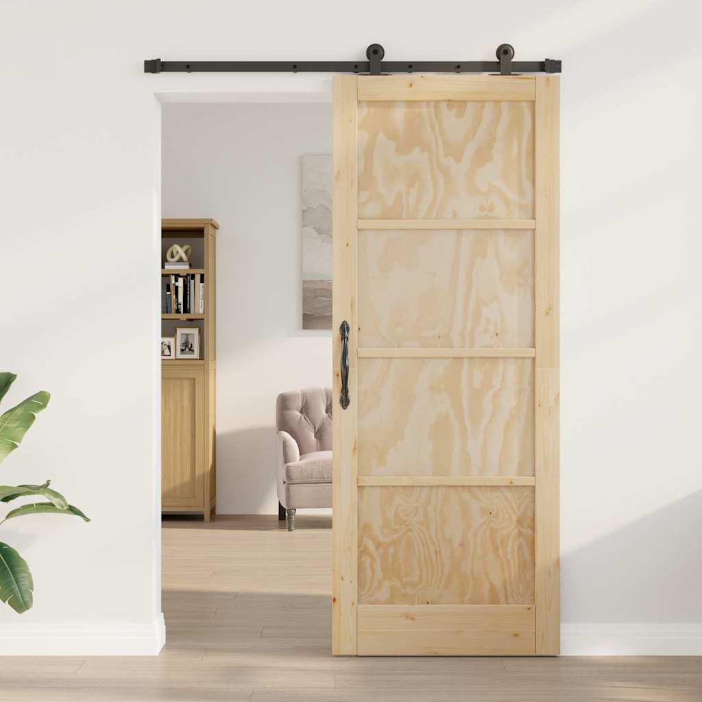 Schiebetür Manuell Natur und Schwarz 83 x 211 cm