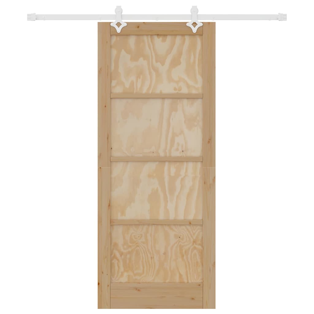 Schiebetür Weiß 83 x 202 cm Massives Kiefernholz und Stahl