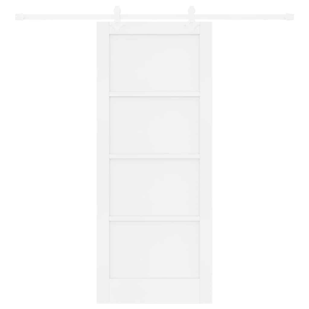Schiebetür Weiß 83 x 202 cm Massives Kiefernholz und Stahl
